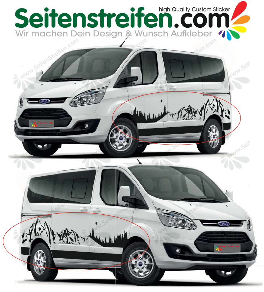 Ford Transit Custom XXL Mountain Outdoor autocollant ensemble complet - N° 1108