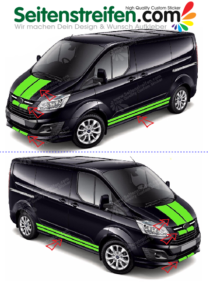 Ford Transit Custom - Hood and sidestripes Graphics Decals Sticker Kit - N° 1806