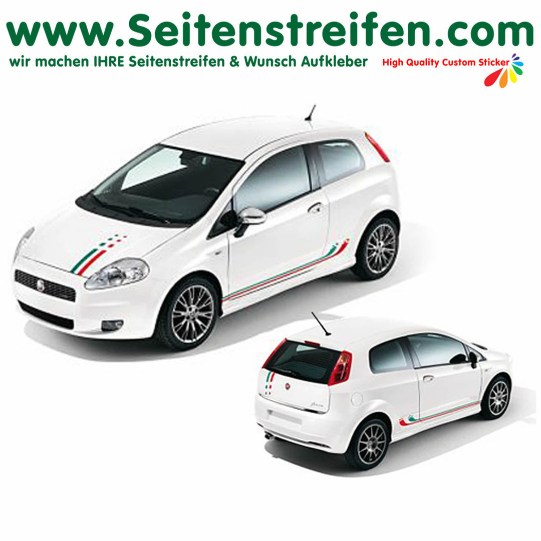 Fiat Punto / Grande Punto Italia Set Rot Grün Seitenstreifen + Hauben Dekor Aufkleber Set N° 2331
