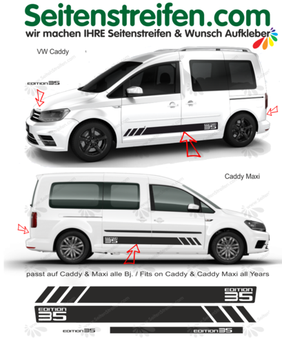 VW Caddy & Caddy Maxi - EDITION 35 - Side Stripes Graphics Decals Sticker Kit - N° 1010