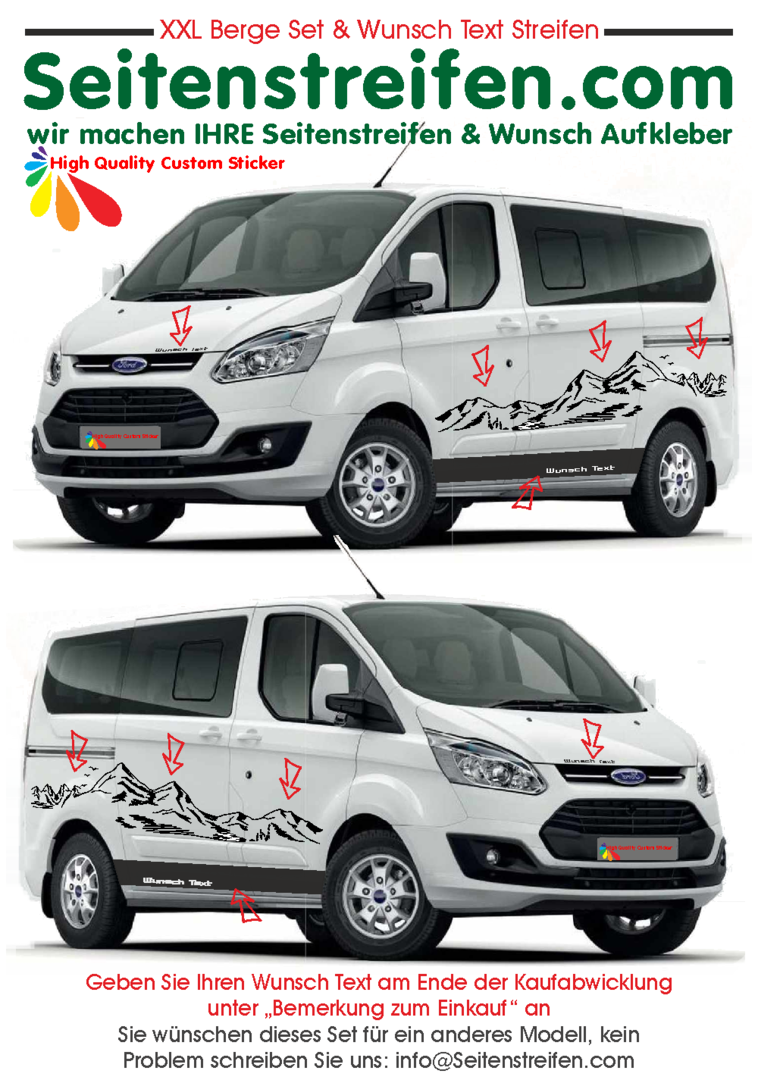 Ford Transit Custom - your text - Fine Mountain Panorama - Graphics Decals Sticker Kit - N° 1110