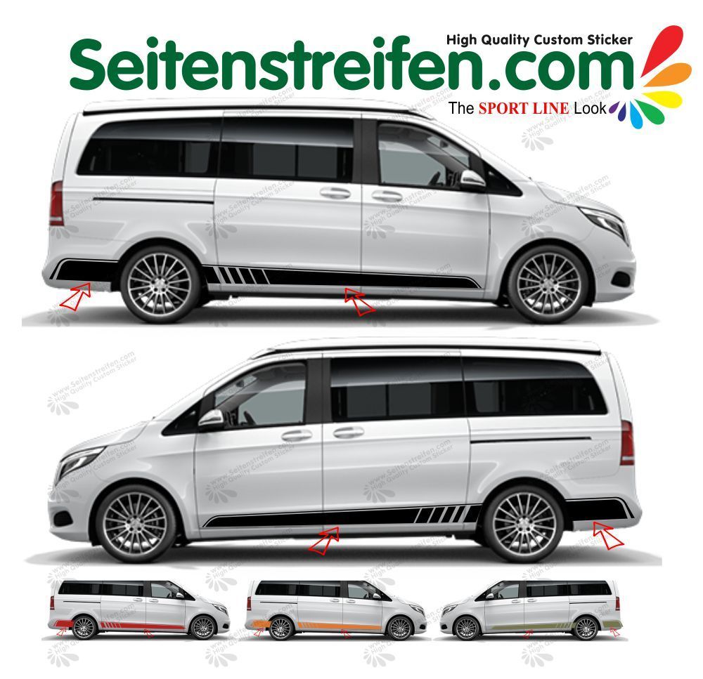 Mercedes Benz V Klasse / Vito - Sport Line - Seitenstreifen Aufkleber Dekor Set  - 8848
