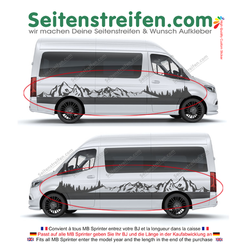 Mercedes Benz Sprinter XXLMontañas y bosque  set completo de pegatinas laterales - n° 6712