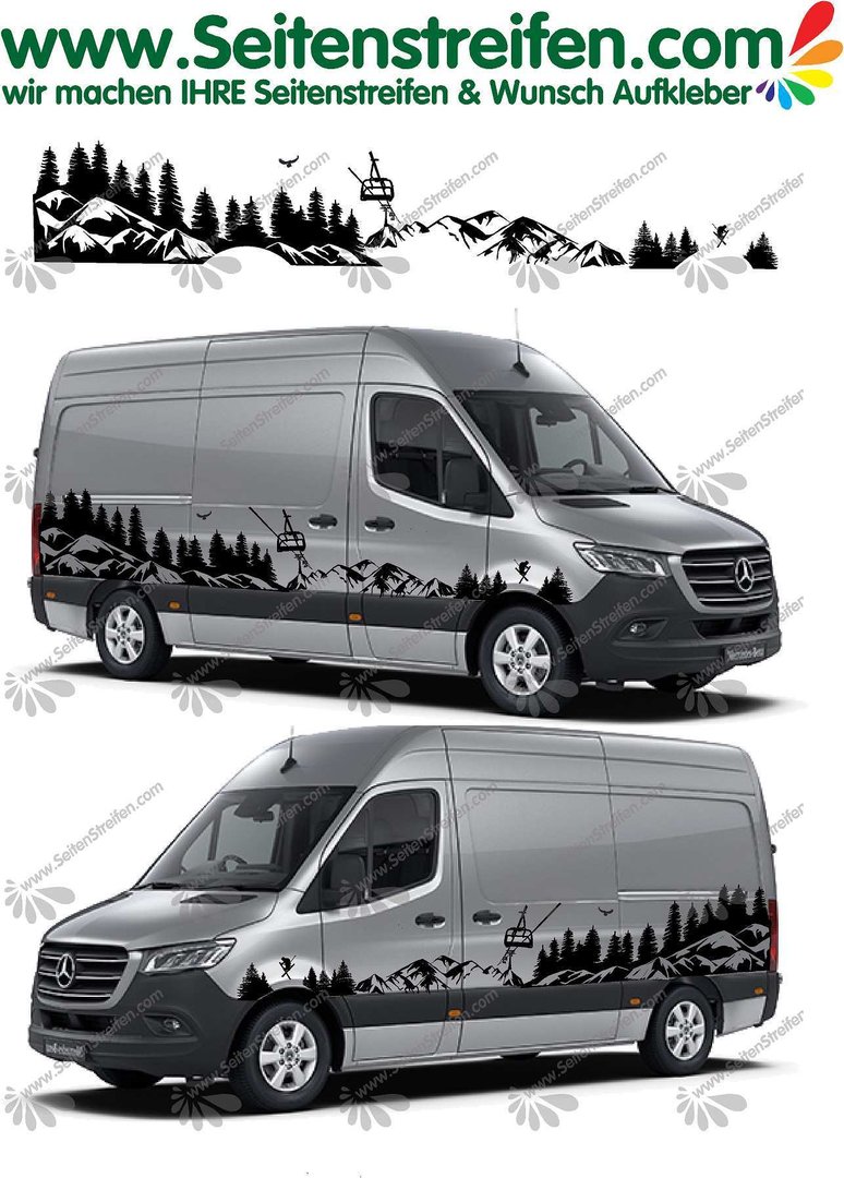 Mercedes Benz Sprinter XXL Berge Wald Outdoor Ski Panorama  Aufkleber Dekor Set - U6720