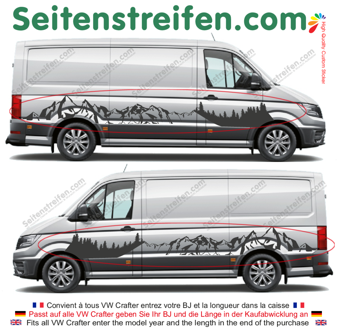 VW Crafter XXL Berge Wald Outdoor Panorama Dekor Aufkleber Set Nr.: 9713