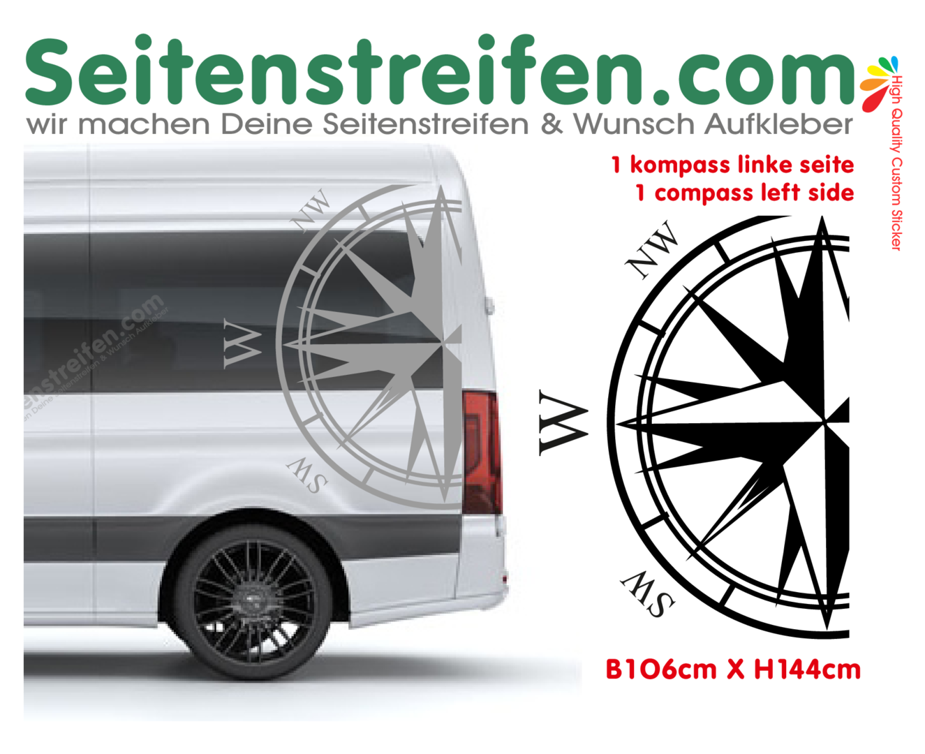 VW Crafter XL Kompass Links Aufkleber - Nr.: 4718