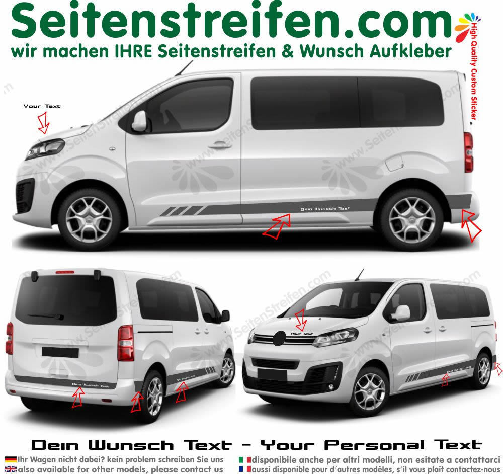 Peugeot Traveller & Expert Evo Edition Wunsch Text Aufkleber Seitenstreifen Dekor Set  N° 3014