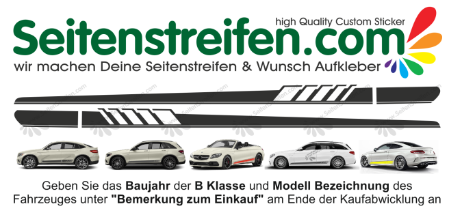 Mercedes Benz B-Klasse AMG Edition 1 Look - Seitenstreifen Dekor Aufkleber Set Art. Nr.: 1166