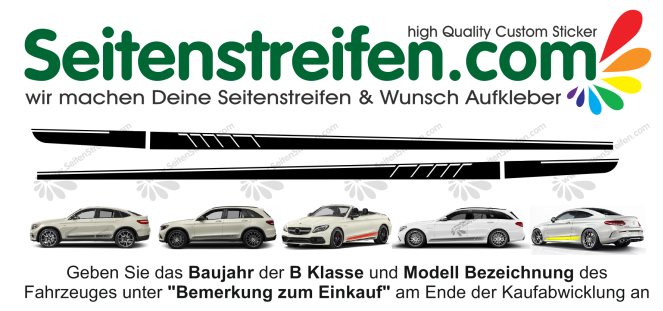 Mercedes Benz B-Klasse AMG Edition 1 Look - Seitenstreifen Dekor Aufkleber Set Art. Nr.: 1177