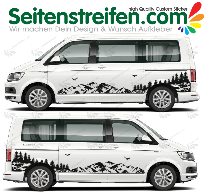 VW T4 T5 T6 - Montagne Foresta Aquila Panorama adesivi laterali adesive auto sticker - U2001