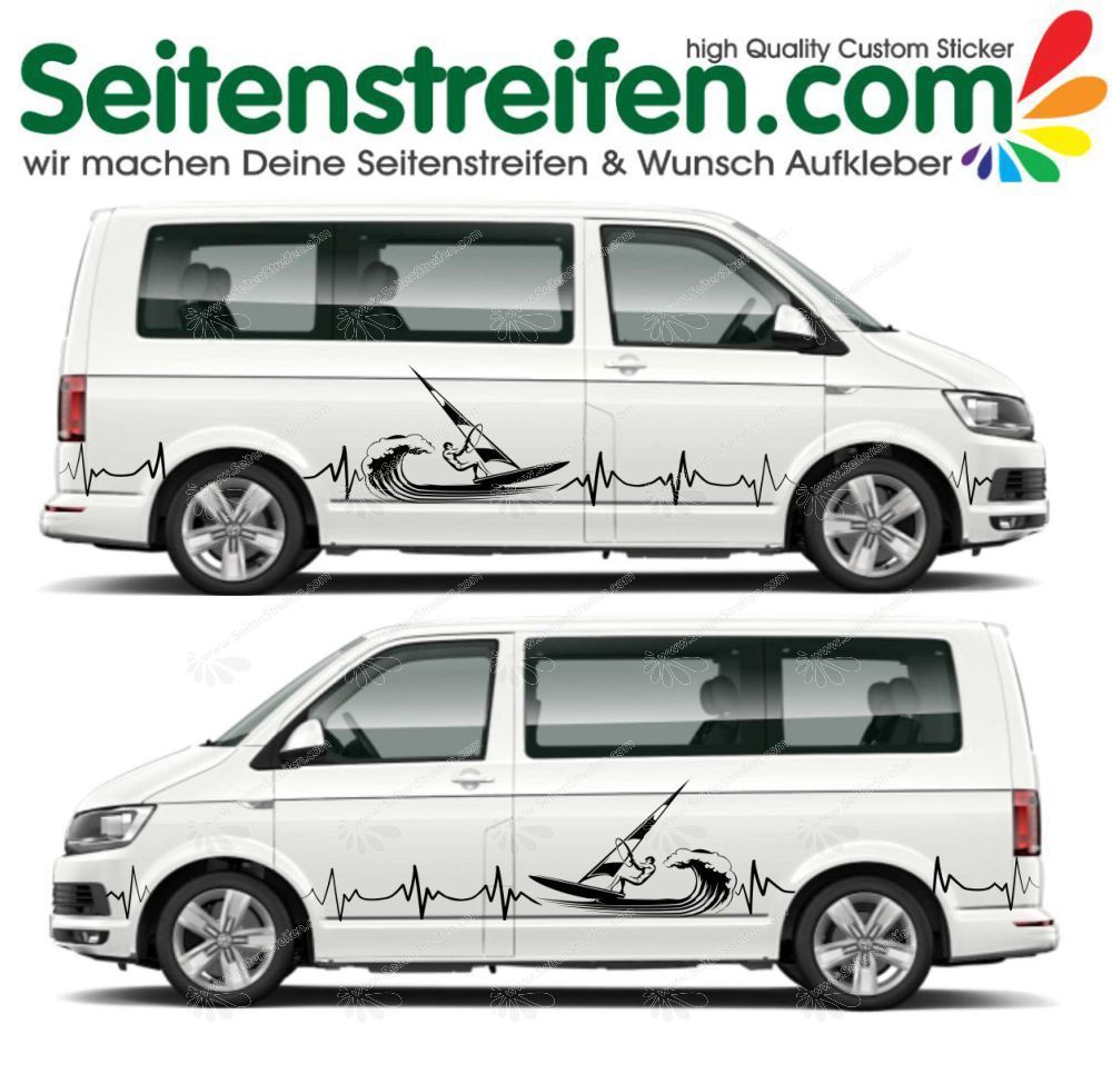 VW T4 T5 T6 - Surfing Onda Battito cardiaco adesivi strisce laterali adesive auto sticker - U5014