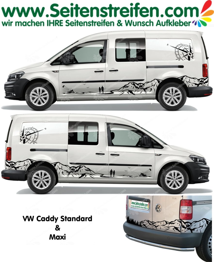 VW Caddy / Caddy Maxi - Mountains Panorama Compass XXL - Graphics Decals Sticker Kit - N° U3028