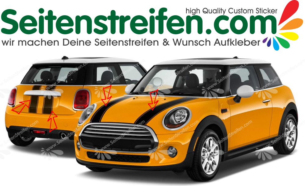 Mini alle Modelle & Baujahre Hauben + Heck Bonnet Streifen Aufkleber Sticker Set - 6052