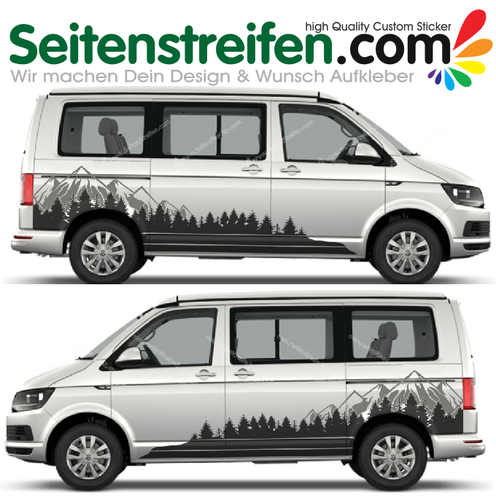 VW BUS T4 T5 T6 Berge Wald Mountain Aufkleber Dekor Sticker 2D Set in 2 Farben - Art. Nr.: 5145