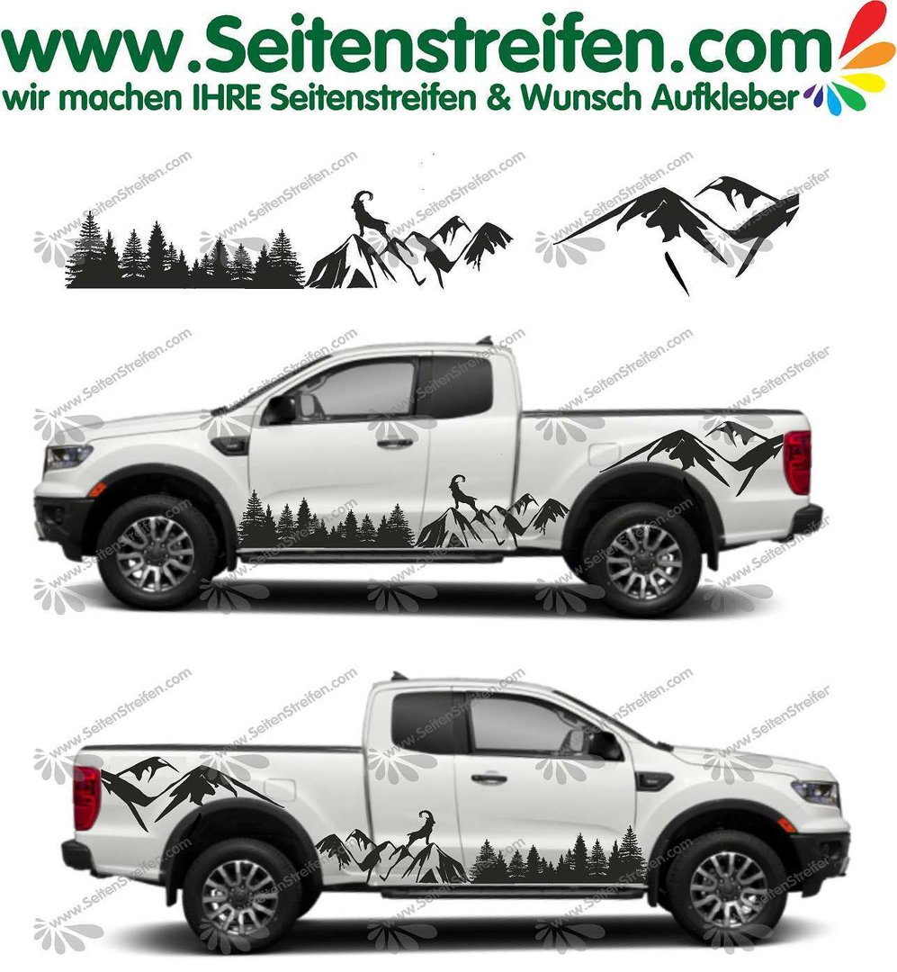 Ford Ranger Mountain Edition Wald Berge Steinbock Aufkleber Dekor Set - U5009