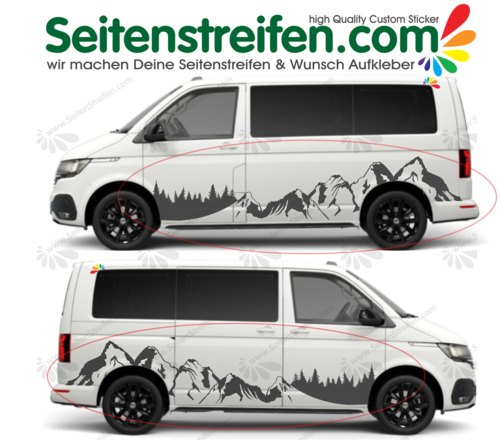 VW Bus T4 T5 T6 - panorama hor Outdoor motiv hor a lesa - sada bočních polepů - polepy XXL - Nº 4040