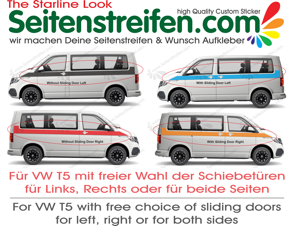 VW BUS  T5 Starline Custom bande latérale autocollant ensemble complet-  N° 4471