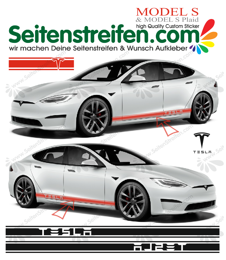 TESLA Model S sada bočních polepů - nálepky - polepy - sticker set