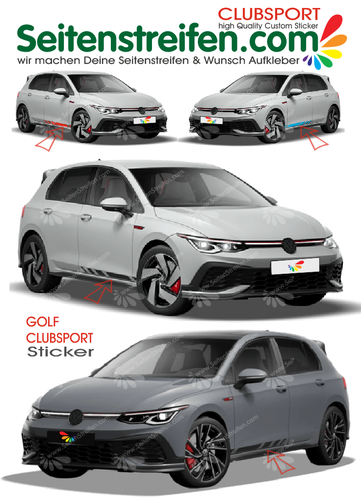 VW Golf 8 GTI Clubsport 2021 Seitenstreifen Aufkleber Dekor Set für 3 &amp; 4 Türer Art. Nr.: 8400
