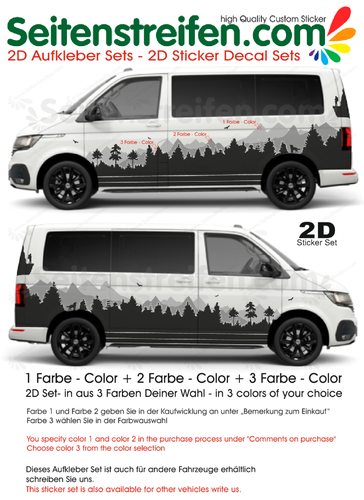 VW T4 T5 T6 - XXXL Mountains Nature Edition  -Side Stripes Graphics Decals Sticker Kit - 2030