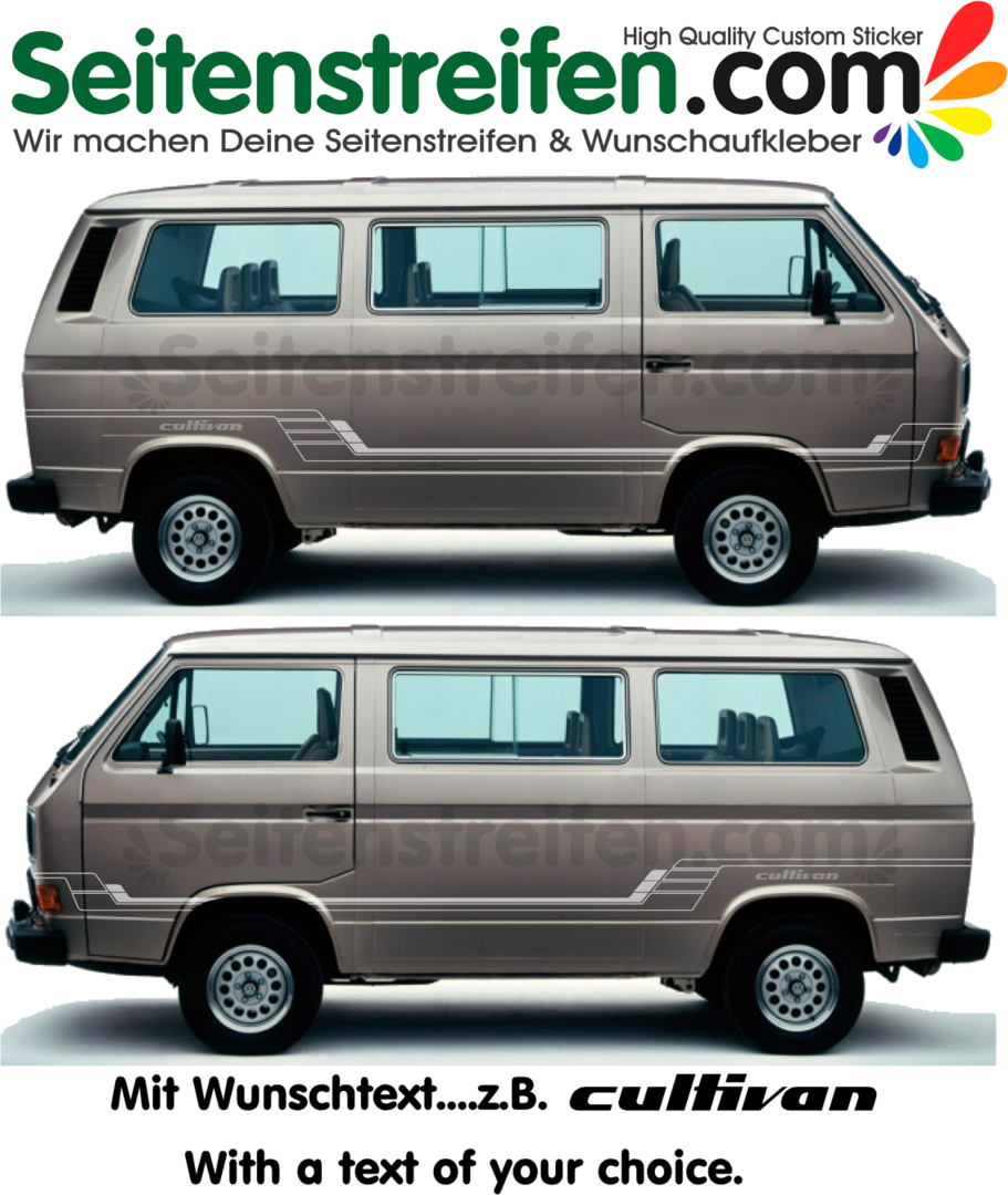 VW T3 -  Your text - Side Stripes Graphics Decals Sticker Kit - Nr. 2038