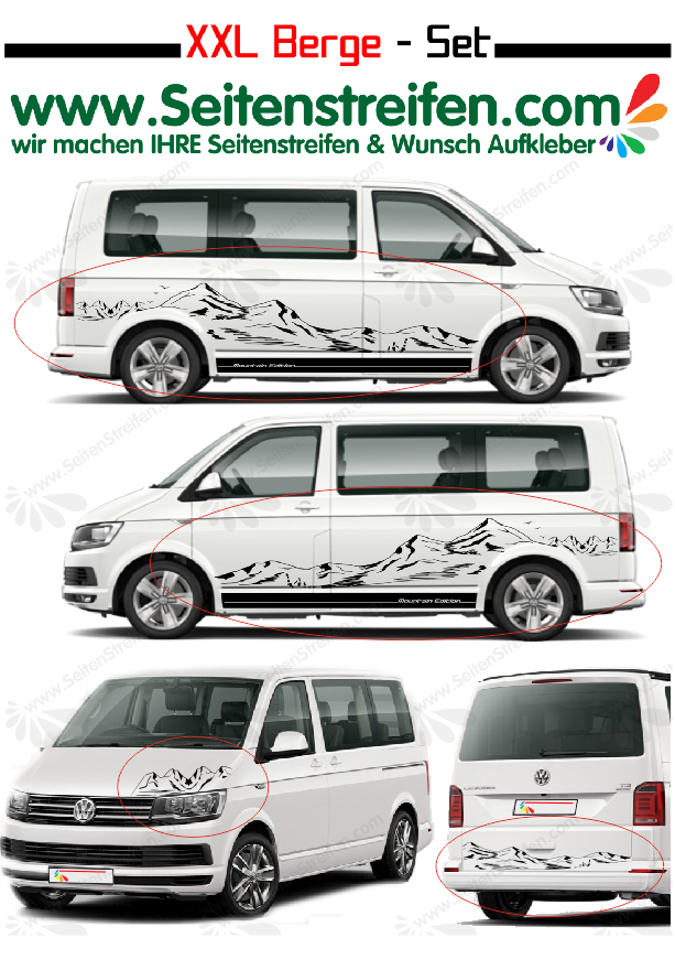 VW Bus T4 T5 T6 -  Mountain edition jemné panorama hor - sada bočních polepů - polepy XXL - N° 2921