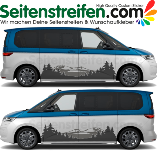 VW T7 - Montagne Foresta 2D XL adesivi strisce laterali adesive auto sticker - Grigio nero - 2077