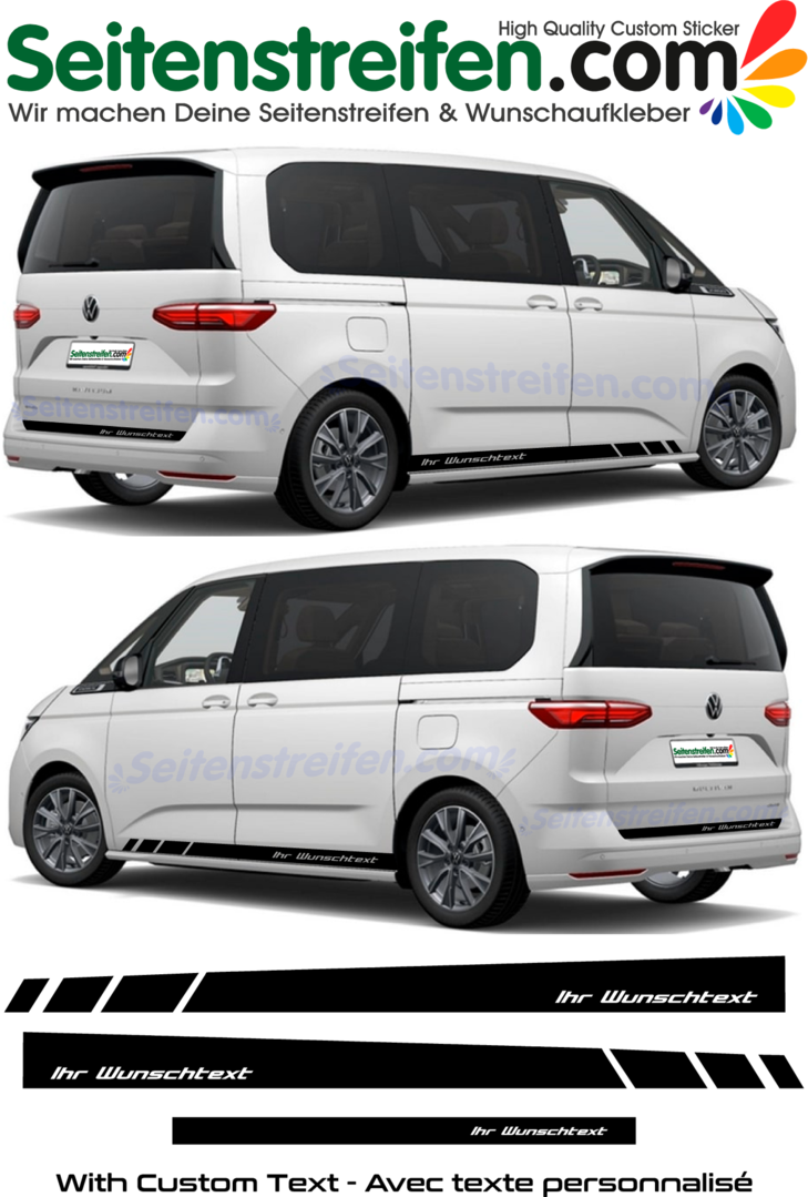 VW Bus T7 -  Edition YOUR TEXT - Side Stripes Graphics Decals Sticker Kit - N° 2082