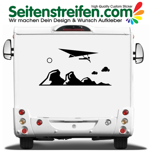 Montañas y Rogallo - Autocaravana, caravana, furgoneta, coche, pegatinas, adhesivo, sticker - 9905