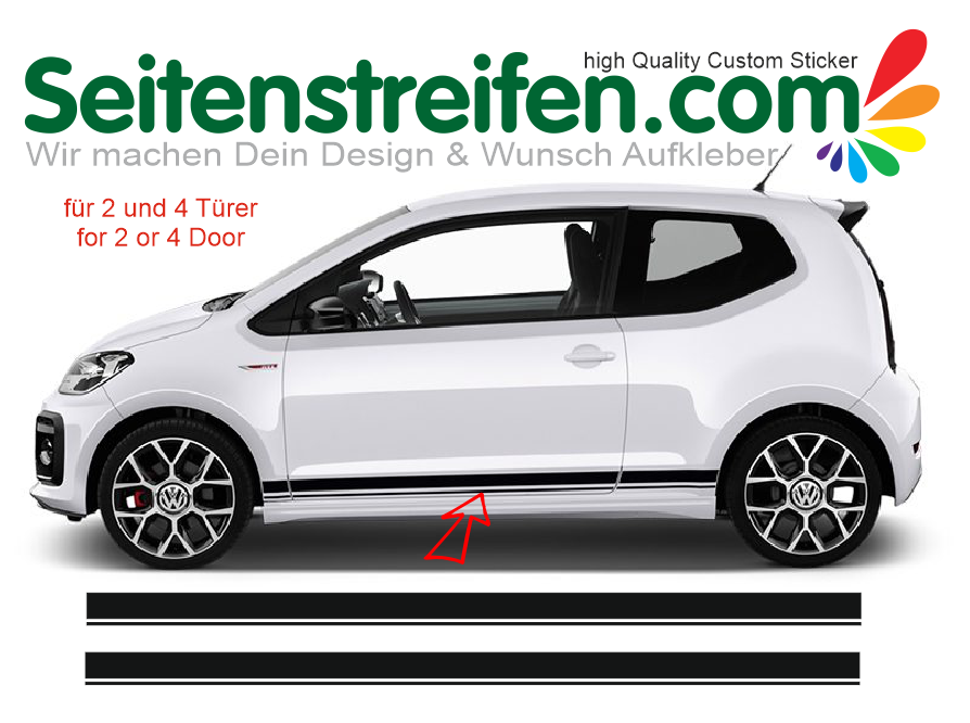 VW Up GTI Side Stripes Graphics Decals Sticker Kit - N° 7531