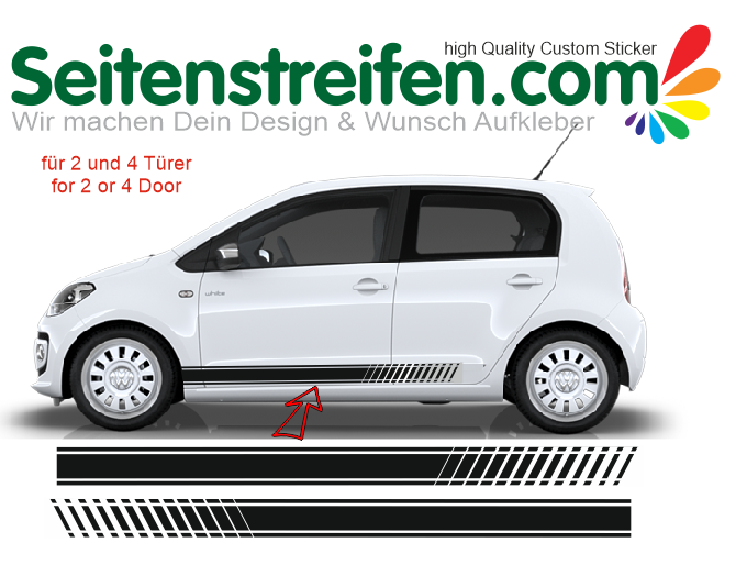 VW Up - EVO fits 2 + 4 Doors - Side Stripes Graphics Decals Sticker Kit - N° 7535