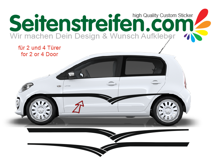 VW Up fits 2 + 4 Doors - Side Stripes Graphics Decals Sticker Kit - 7536