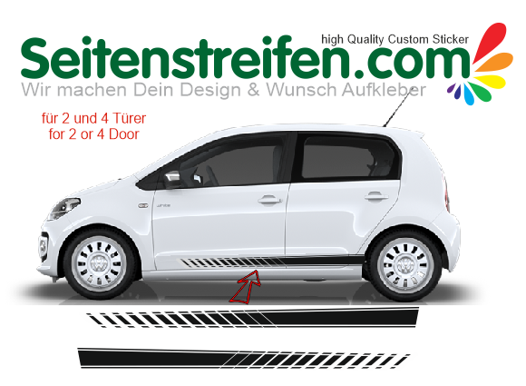 VW Up  fits 2 + 4 Doors - Side Stripes Graphics Decals Sticker Kit - 7537