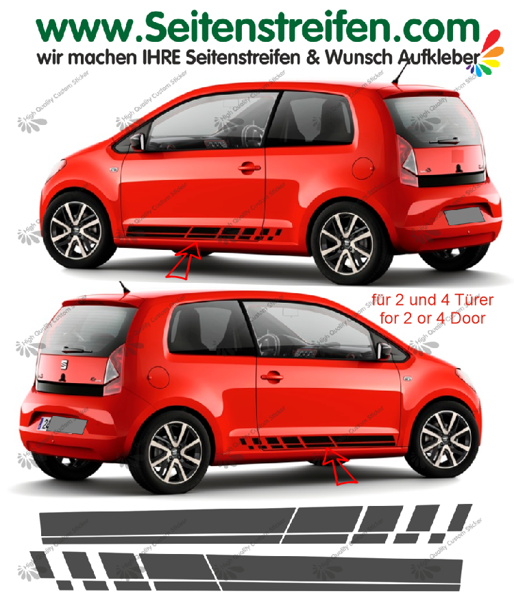 VW Up - FR  fits 2 + 4 Doors - Side Stripes Graphics Decals Sticker Kit - 7545