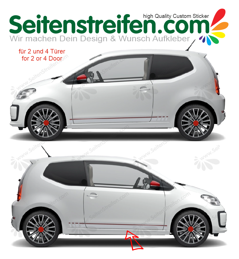 VW Up white and red beat Side Stripes Graphics Decals Sticker Kit - 7546