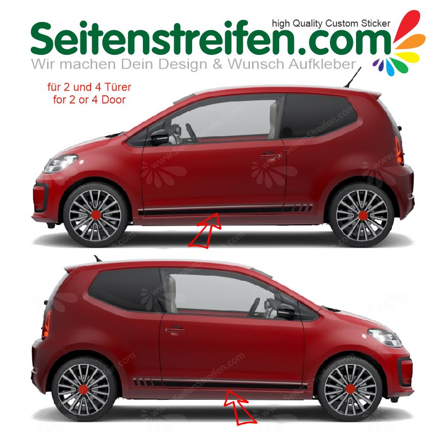 VW Up black and white beat Side Stripes Graphics Decals Sticker Kit - 7547
