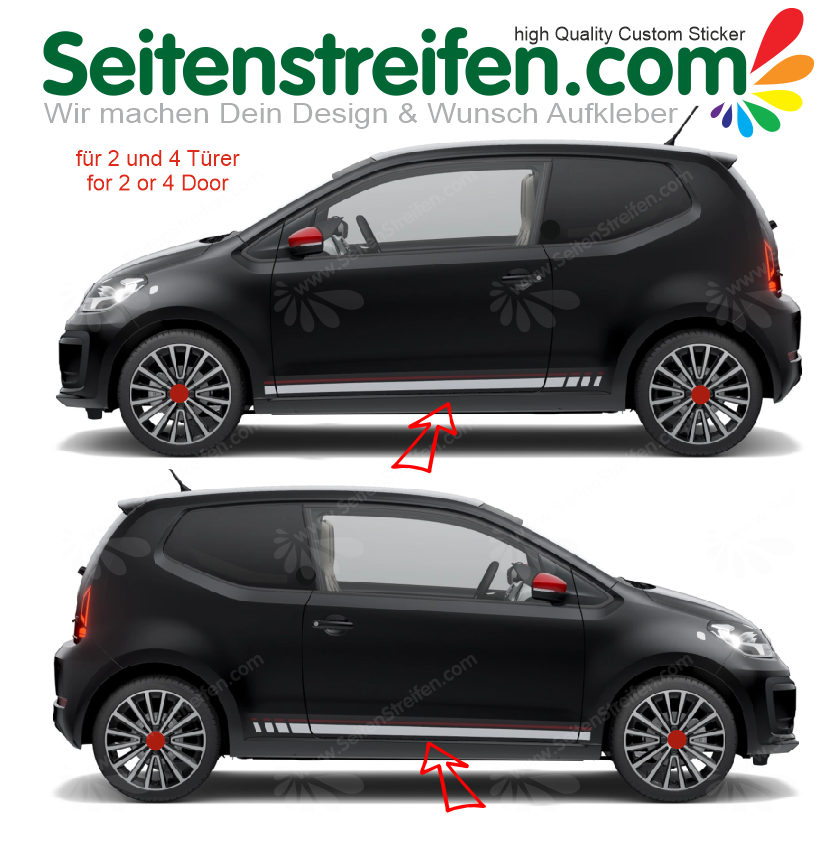 Seat Mii grey and red beat Side Stripes Graphics Decals Sticker Kit - 7548