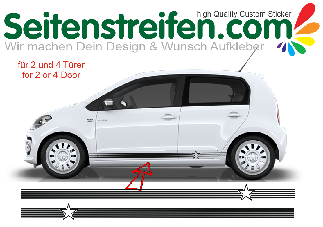 Seat Mii Star fits 2 + 4 Doors - Side Stripes Graphics Decals Sticker Kit - 7540