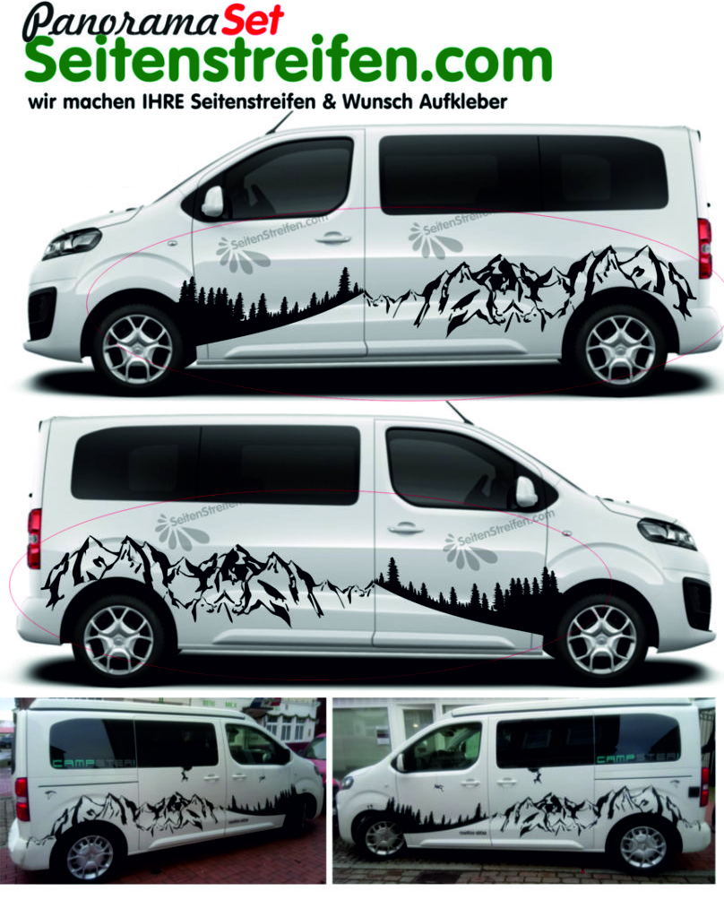 Toyota ProAce Verso - Mountains forest Outdoor - Side Stripes Decals Sticker Kit - N° 7960