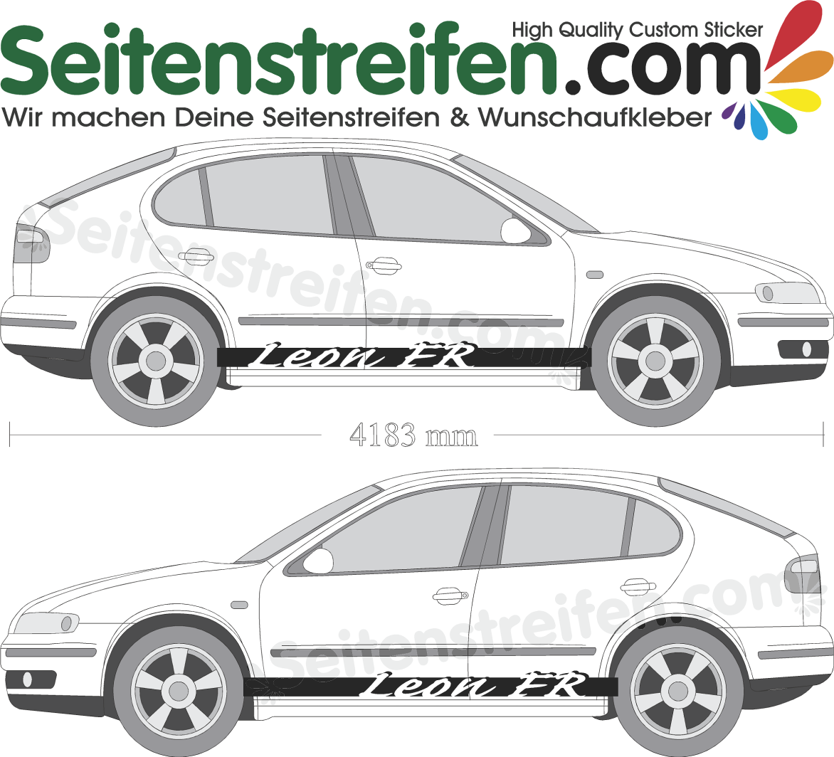 Seat Leon FR side stripes, decal, sticker kit left an right - 8968