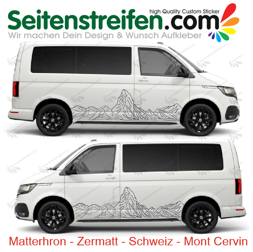 VW BUS T4 T5 T6 Matterhorn Zermatt Berg Alpen sada bočních polepů - polepy - 8470