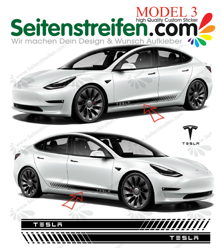TESLA Model 3 - TESLA EVO side stripes, graphics decals sticker kit