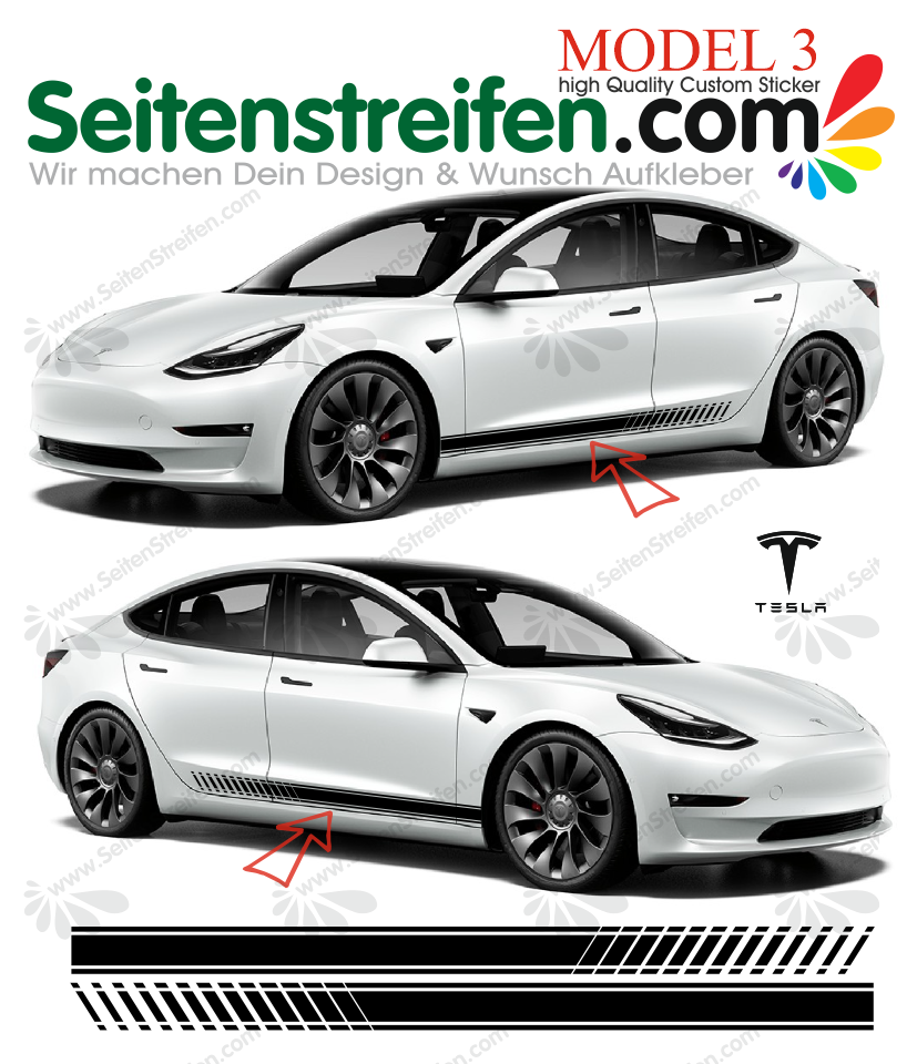 TESLA Model 3 - EVO side stripes, graphics decals sticker kit