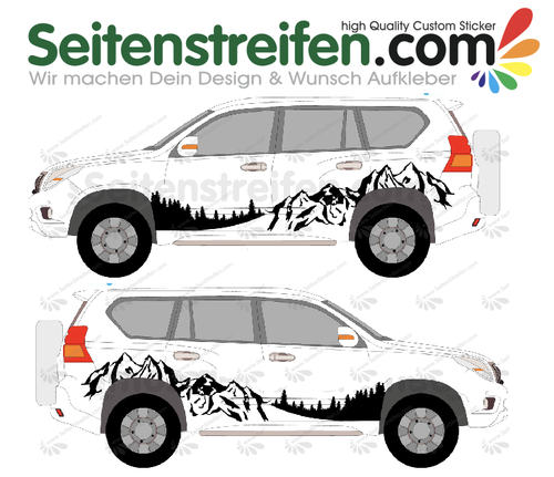 Toyota Landcruiser Montañas, bosque, outdoor offroad pegatinas adhesivo sticker set