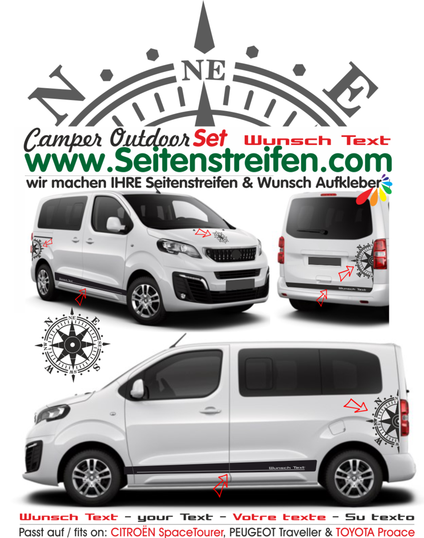 Toyota ProAce Verso Compass - your text - Side Stripes Decals Sticker Kit - N° 7906