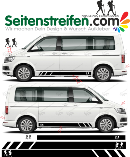 VW BUS T4 T5 T6 Wandern Wanderer Seitenstreifen Aufkleber Dekor Sticker Set - D1011