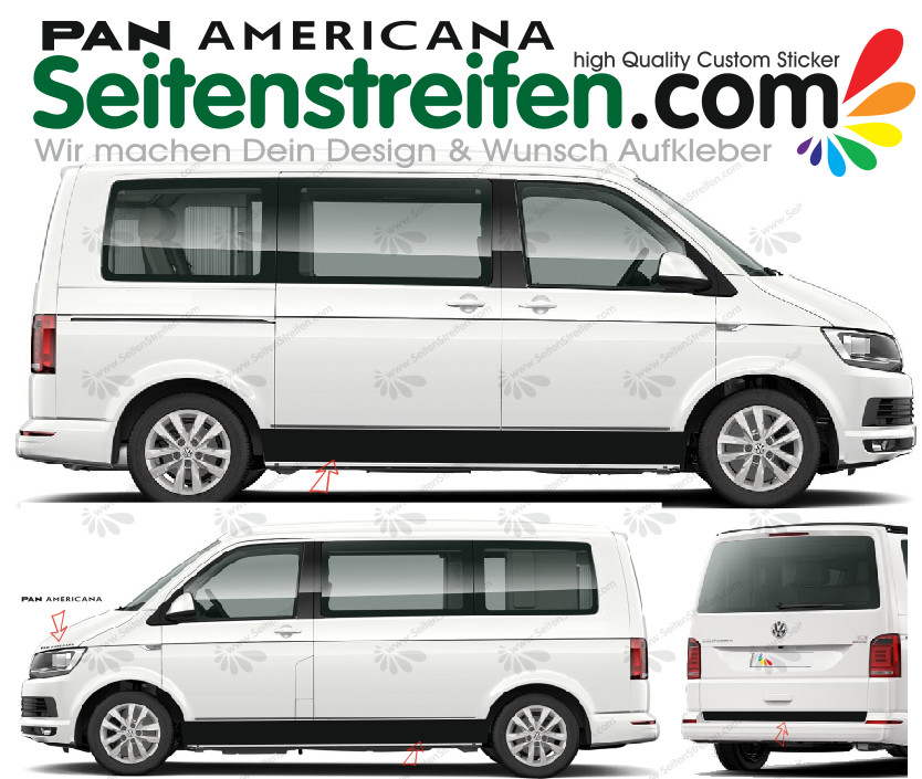 VW BUS T5 T6 - PanAmericana - Side Stripes Graphics Decals Sticker Kit - N° 8788