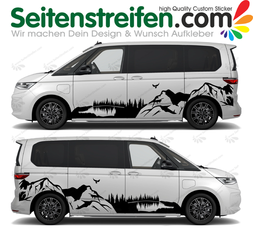 VW Bus T7 - Berge Mountain Wald  - Dekor Aufkleber Set - 7087