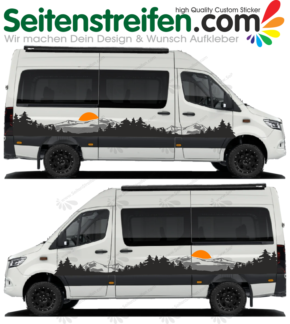 Mercedes Sprinter - Berge Mountain Wald  und Sonne Outdoor Aufkleber Dekor Sticker Set - MB8803
