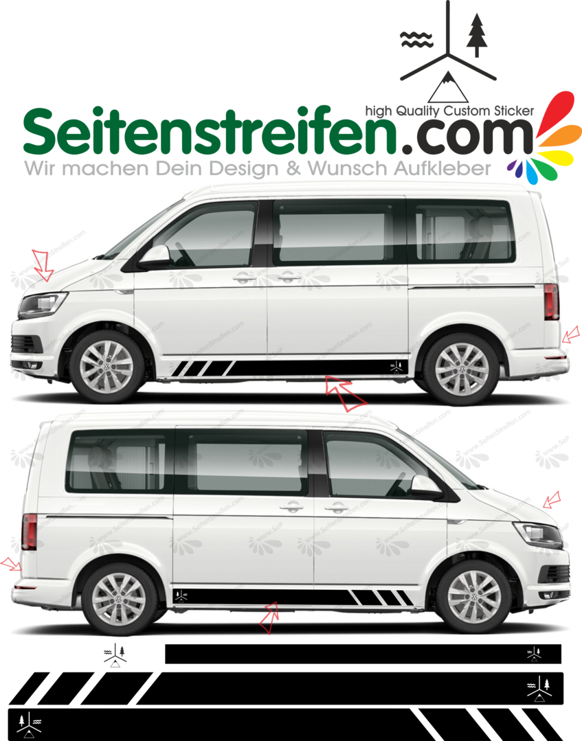 VW T4 T5 T6 - Water, Forest, Mountains - Side Stripes Graphics Decals Sticker Kit